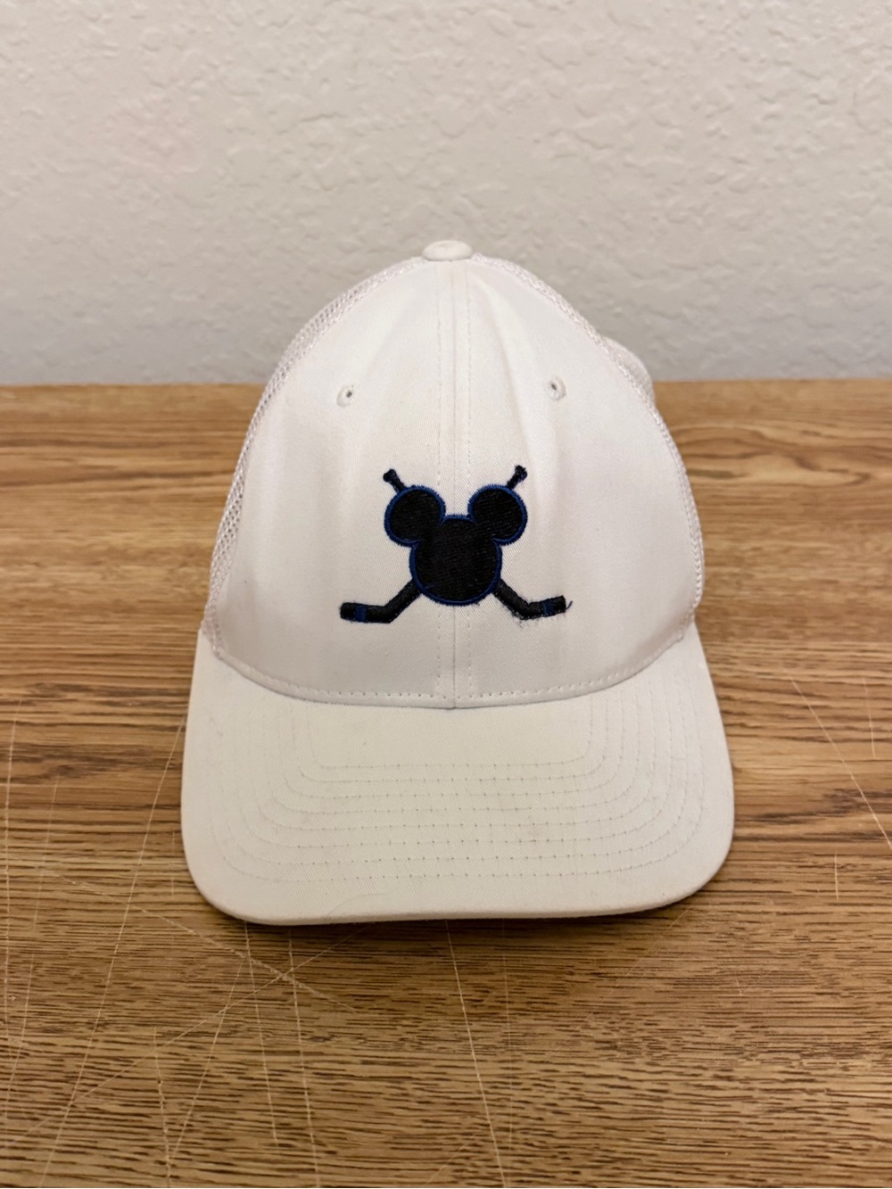 Disney White Baseball Cap with Navy Embroidered Mickey Hockey Logo
